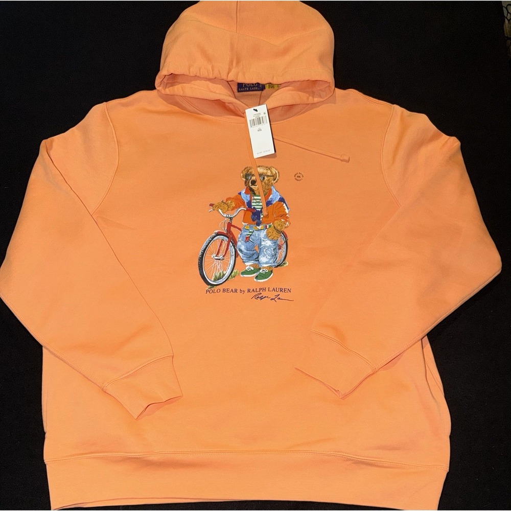 Polo Ralph Lauren Polo Bear Fleece Hoodie Orange Mens XXL NWT